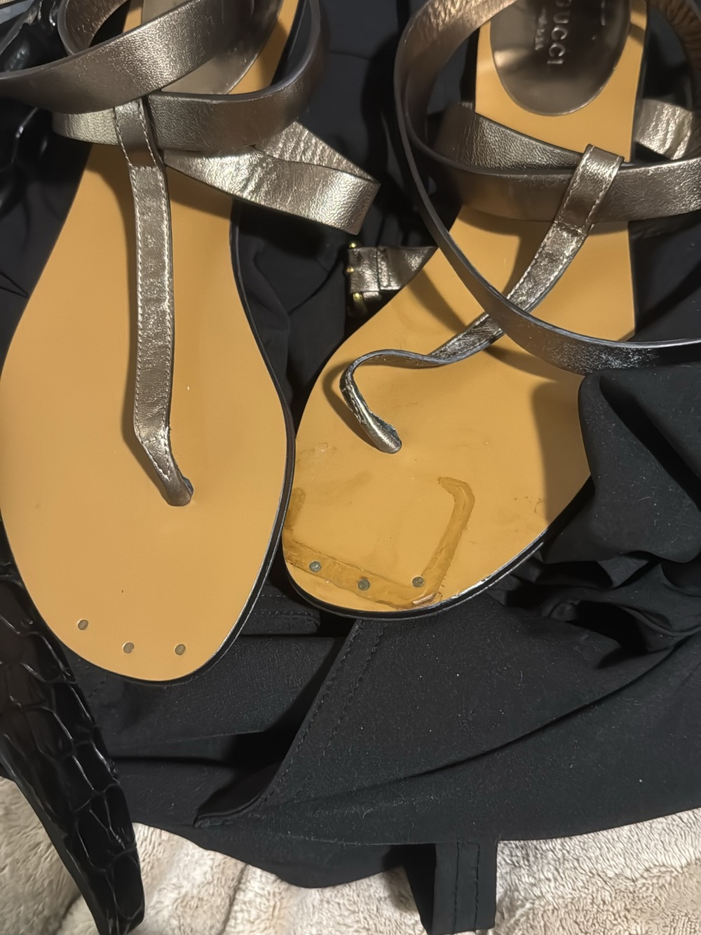 Gucci Metallic Gold Leather Wrap Sandals